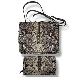 Brighton Crossbody Bag Set OS Grey Snakeskin Print Foldover Leather Messenger